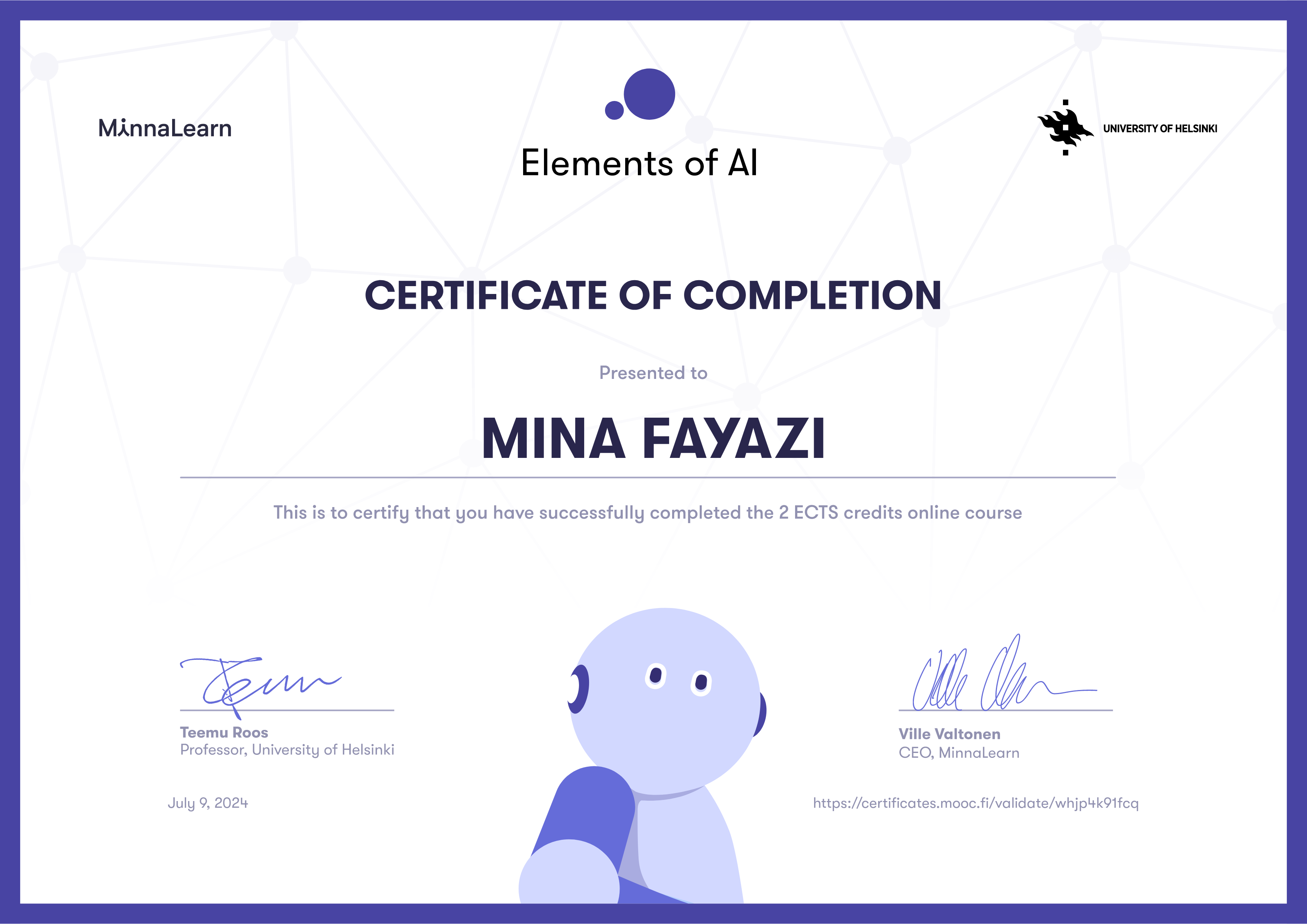 Mina fayazi certifications